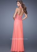 Picture of: Halter Neck and Lace Bodice Long Prom Gown in Coral, Style: 20874, Back Picture