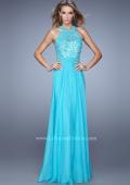 Picture of: Halter Neck and Lace Bodice Long Prom Gown in Aqua, Style: 20874, Detail Picture 2