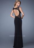 Picture of: Jersey Prom Dress with Sheer Polka Dot Lace Sides in Black, Style: 20879, Back Picture