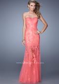 Picture of: Long Form Fitting Prom Dress with Sheer Tulle Skirt in Coral, Style: 20881, Main Picture