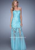 Picture of: Long Form Fitting Prom Dress with Sheer Tulle Skirt in Aqua, Style: 20881, Detail Picture 2