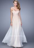 Picture of: Long Ombre Chiffon Dress with Ruching and Pearls in Nude, Style: 20885, Detail Picture 1