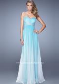 Picture of: Long Ombre Chiffon Dress with Ruching and Pearls in Aqua, Style: 20885, Detail Picture 2