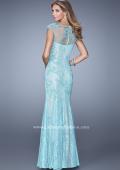 Picture of: Lace Dress with Vintage Inspired Pearls and Cap Sleeves in Aqua, Style: 20892, Back Picture