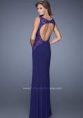 Picture of: Jersey Prom Dress with Sheer Side and Neckline Panels in Purple, Style: 20894, Back Picture