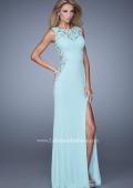 Picture of: Jersey Prom Dress with Sheer Side and Neckline Panels in Aqua, Style: 20894, Detail Picture 1