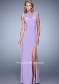 Picture of: Jersey Prom Dress with Sheer Side and Neckline Panels in Purple, Style: 20894, Detail Picture 2