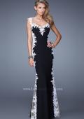 Picture of: Long Jersey Dress with Lace and Small Cap Sleeves in Black White, Style: 20895, Main Picture