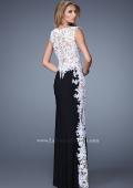 Picture of: Long Jersey Dress with Lace and Small Cap Sleeves in Black White, Style: 20895, Back Picture