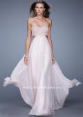 Picture of: Long Strapless Chiffon Gown with Beaded Lace Applique in Pink, Style: 20898, Main Picture