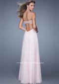 Picture of: Long Strapless Chiffon Gown with Beaded Lace Applique in Pink, Style: 20898, Back Picture