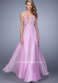 Picture of: Long Strapless Chiffon Gown with Beaded Lace Applique in Wisteria, Style: 20898, Detail Picture 1