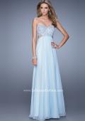 Picture of: Long Strapless Chiffon Gown with Beaded Lace Applique in Blue, Style: 20898, Detail Picture 2