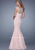 Picture of: Long Lace Cap Sleeve Mermaid Gown with Beading in Pink, Style: 20905, Back Picture