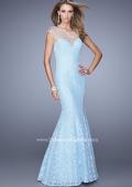 Picture of: Long Lace Cap Sleeve Mermaid Gown with Beading in Powder Blue, Style: 20905, Detail Picture 1