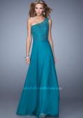 Picture of: Long One Shoulder Chiffon Dress with Sheer Strap and Back in Teal, Style: 20907, Main Picture