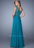 Picture of: Long One Shoulder Chiffon Dress with Sheer Strap and Back in Teal, Style: 20907, Back Picture