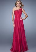 Picture of: Long One Shoulder Chiffon Dress with Sheer Strap and Back in Red, Style: 20907, Detail Picture 1