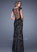 Picture of: Lace Prom Dress with Sheer Lace Cap Sleeves in Black, Style: 20914, Back Picture