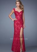 Picture of: Lace Prom Dress with Sheer Lace Cap Sleeves in Red, Style: 20914, Detail Picture 1