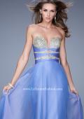 Picture of: Long Chiffon Gown with Embroidered Bodice with "X" Back in Blue, Style: 20921, Detail Picture 8