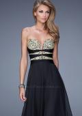 Picture of: Long Chiffon Gown with Embroidered Bodice with "X" Back in Black, Style: 20921, Detail Picture 9