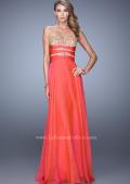 Picture of: Long Chiffon Gown with Embroidered Bodice with "X" Back in Red, Style: 20921, Detail Picture 10