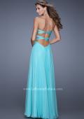 Picture of: Long Chiffon Gown with Embroidered Bodice with "X" Back in Aqua, Style: 20921, Back Picture