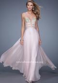 Picture of: Long Chiffon Gown with Embroidered Bodice with "X" Back in Pink, Style: 20921, Detail Picture 1