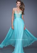 Picture of: Long Chiffon Gown with Embroidered Bodice with "X" Back in Blue, Style: 20921, Detail Picture 2