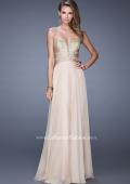 Picture of: Long Chiffon Gown with Embroidered Bodice with "X" Back in Nude, Style: 20921, Detail Picture 3