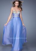 Picture of: Long Chiffon Gown with Embroidered Bodice with "X" Back in Blue, Style: 20921, Detail Picture 4