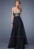 Picture of: Long Chiffon Gown with Embroidered Bodice with "X" Back in Black, Style: 20921, Detail Picture 5