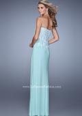 Picture of: Strapless Jersey Dress with Slit and Beaded Lace Fade in Aqua, Style: 20923, Back Picture