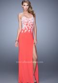 Picture of: Strapless Jersey Dress with Slit and Beaded Lace Fade in Orange, Style: 20923, Detail Picture 2