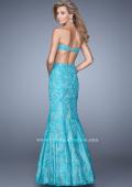 Picture of: Long Lace Mermaid Prom Gown with Open Back in Aqua, Style: 20925, Back Picture