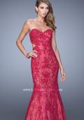 Picture of: Long Lace Mermaid Prom Gown with Open Back in Red, Style: 20925, Detail Picture 2
