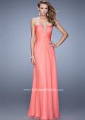 Picture of: Graceful Strapless Chiffon Dress with Iridescent Stones in Coral, Style: 20930, Detail Picture 1