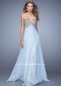 Picture of: Empire Waist Long Prom Dress with Metallic Pearls in Blue, Style: 20931, Detail Picture 1