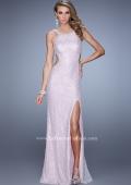 Picture of: Long Beaded Lace Gown with High Neckline and Cut Outs in Pink, Style: 20933, Main Picture