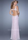 Picture of: Long Beaded Lace Gown with High Neckline and Cut Outs in Pink, Style: 20933, Back Picture