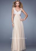Picture of: Full Length Chiffon Prom Dress with Hand Beaded Bra Top in Nude, Style: 20942, Detail Picture 3