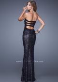 Picture of: Full Length Beaded Lace Dress with Pearl Detailing in Navy, Style: 20943, Back Picture