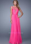 Picture of: Natural Waist Long Chiffon Gown with Beads and Stones in Hot Pink, Style: 20956, Main Picture