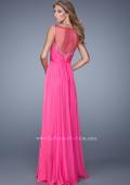 Picture of: Natural Waist Long Chiffon Gown with Beads and Stones in Hot Pink, Style: 20956, Back Picture