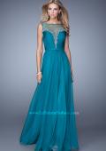 Picture of: Natural Waist Long Chiffon Gown with Beads and Stones in Blue, Style: 20956, Detail Picture 1