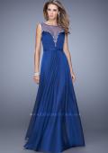 Picture of: Natural Waist Long Chiffon Gown with Beads and Stones in Blue, Style: 20956, Detail Picture 3