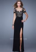 Picture of: Long Jersey Prom Dress with Sheer Neckline and Sleeves in Black, Style: 20957, Main Picture