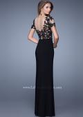 Picture of: Long Jersey Prom Dress with Sheer Neckline and Sleeves in Black, Style: 20957, Back Picture