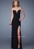 Picture of: Long Prom Gown with Slit and Sheer Illusion Netting in Black, Style: 20958, Main Picture